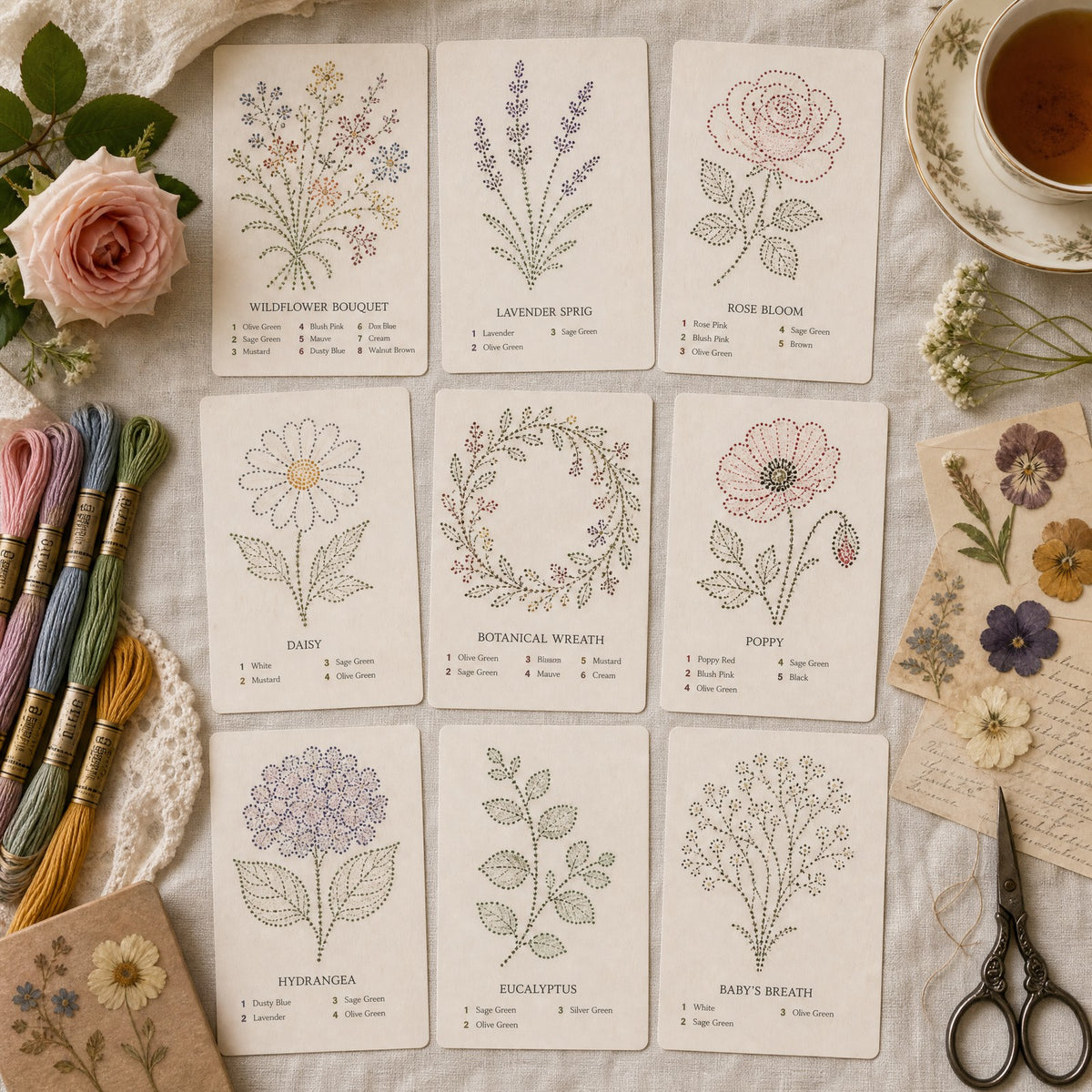 200 numbered botanical pattern cards